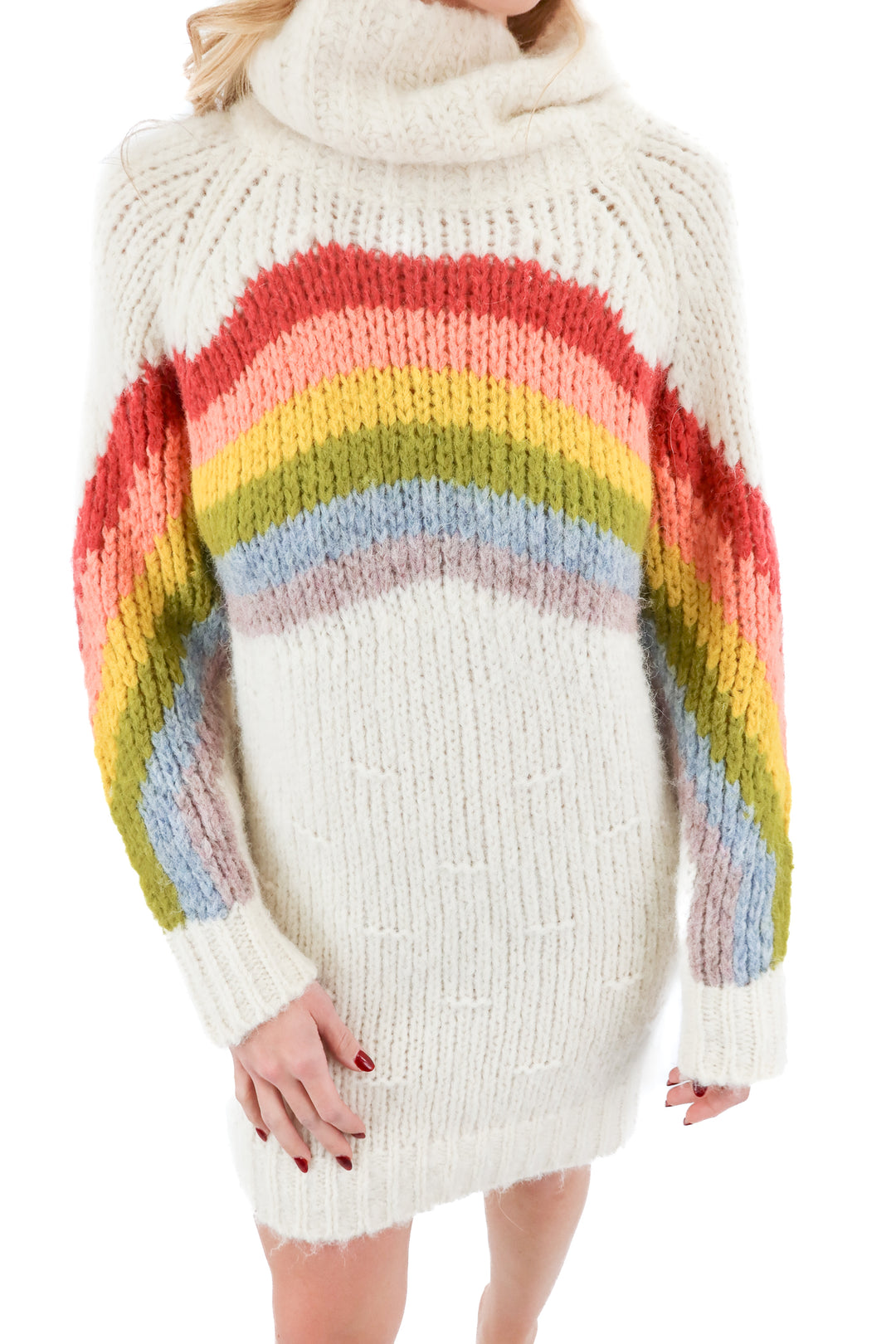 free people rainbow striped sweater dress (xs; retail $158)
