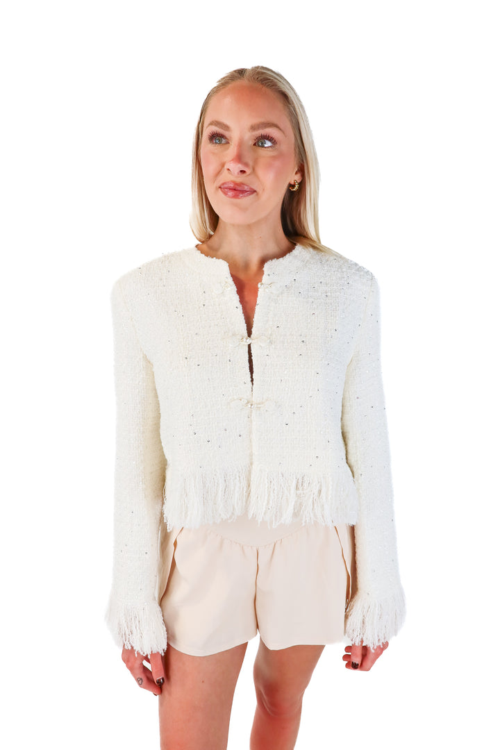 alex rotin x Fabrique white tweed jacket (s; retail $358)