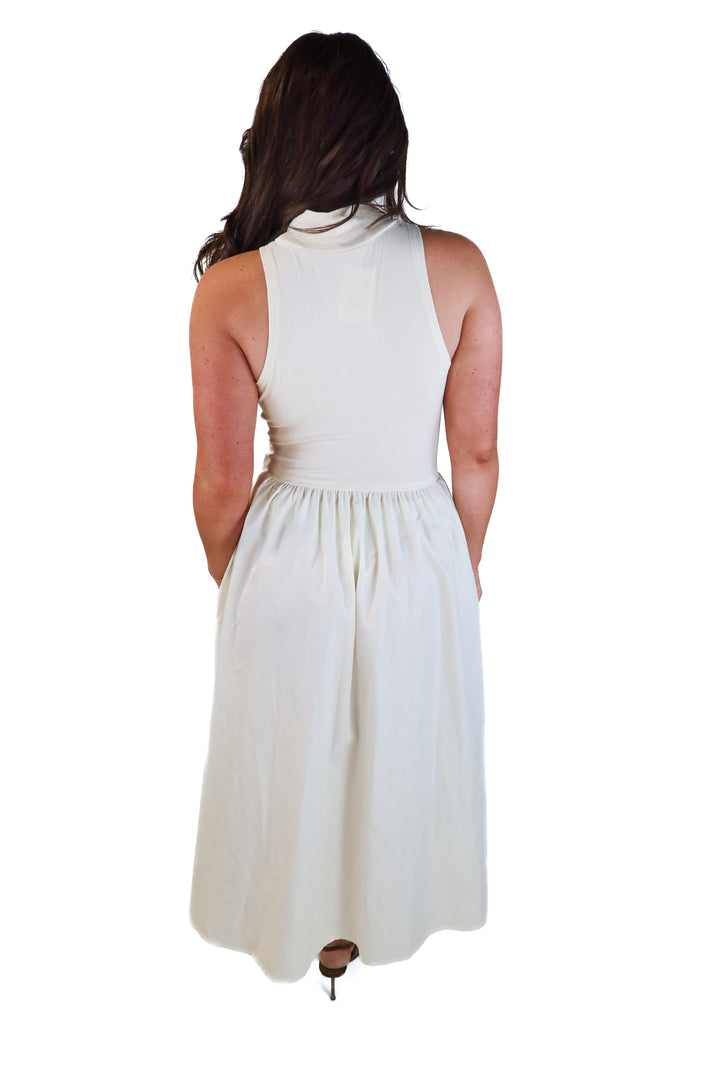 cream/white knit mockneck midi dress (s)