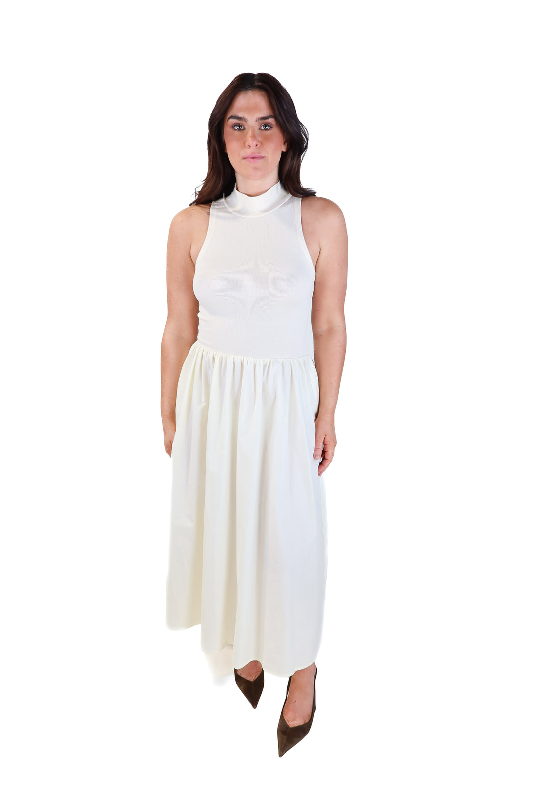 cream/white knit mockneck midi dress (s)