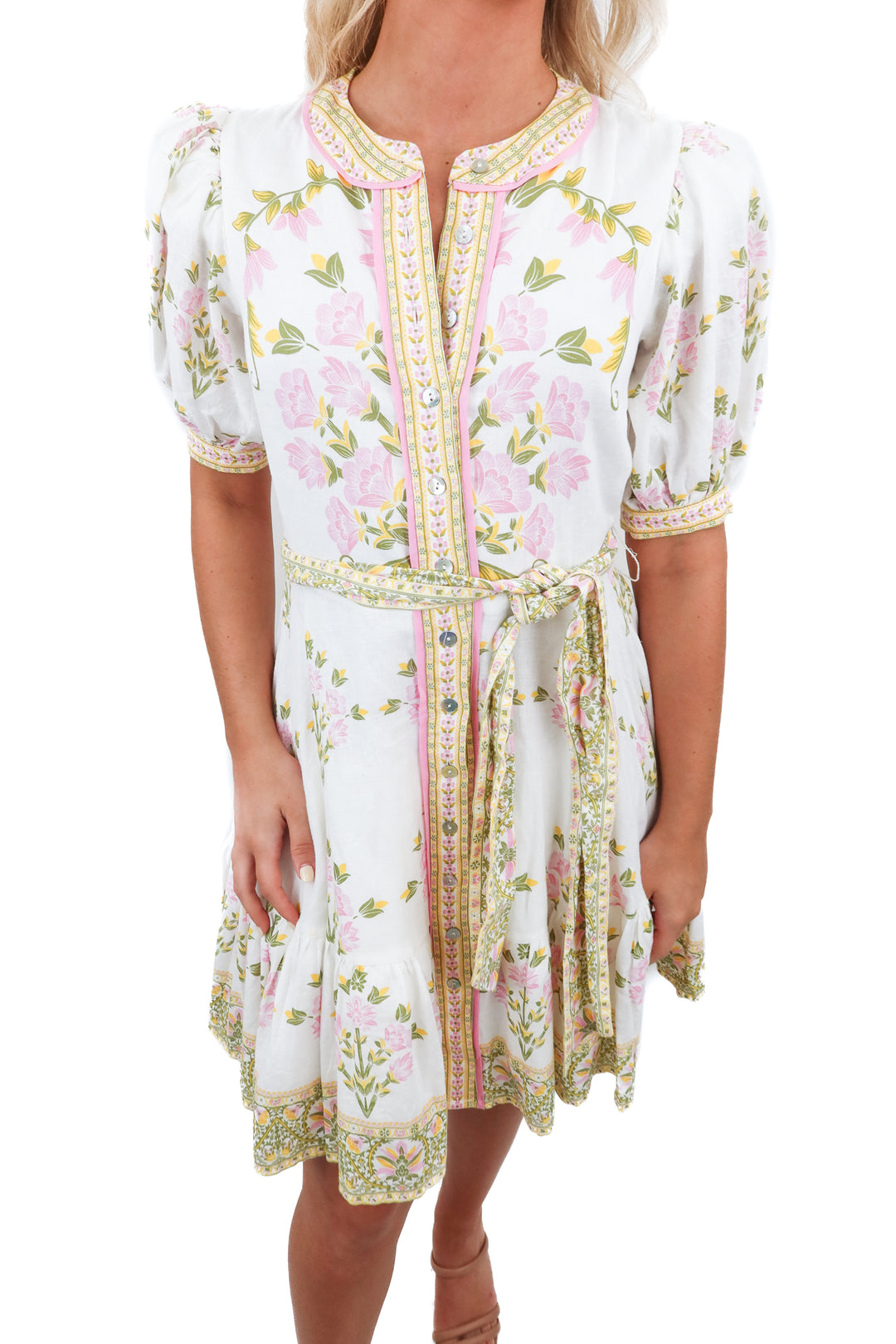 a loves a white floral short sleeve mini dress (XS; retail $169)