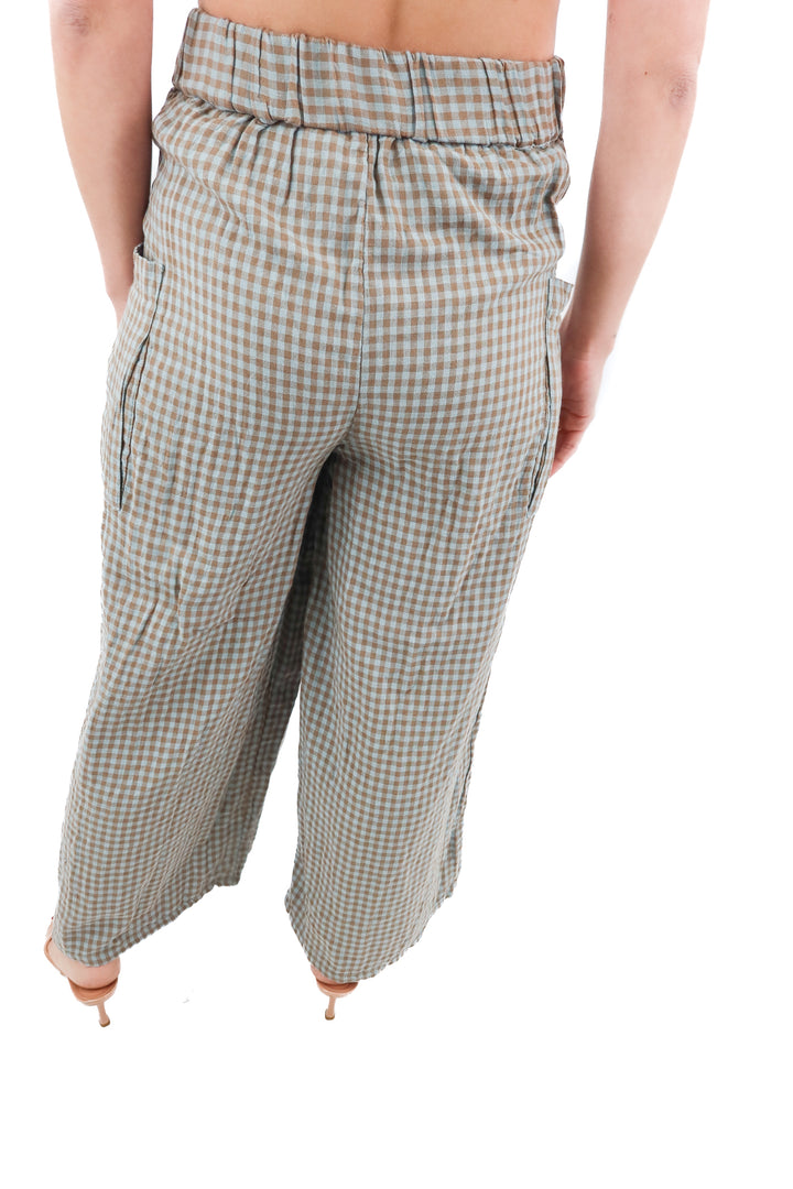 free people blue/brown gingham pants NWT (xs; retail $128)
