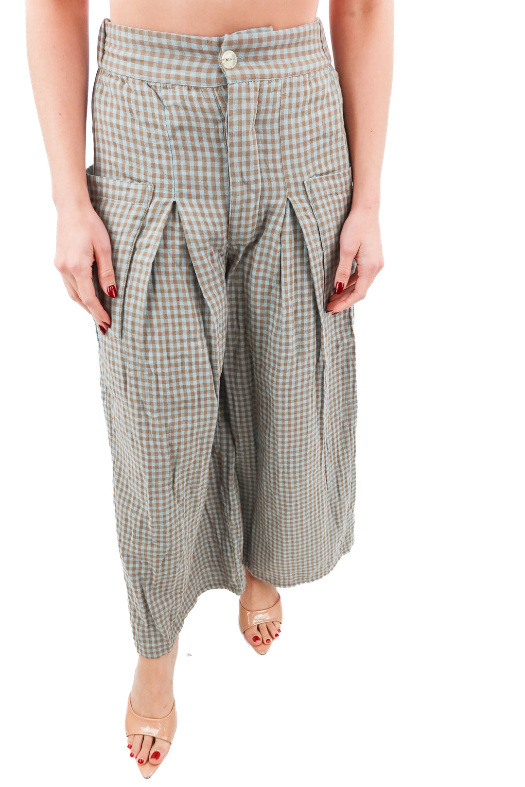 free people blue/brown gingham pants NWT (xs; retail $128)