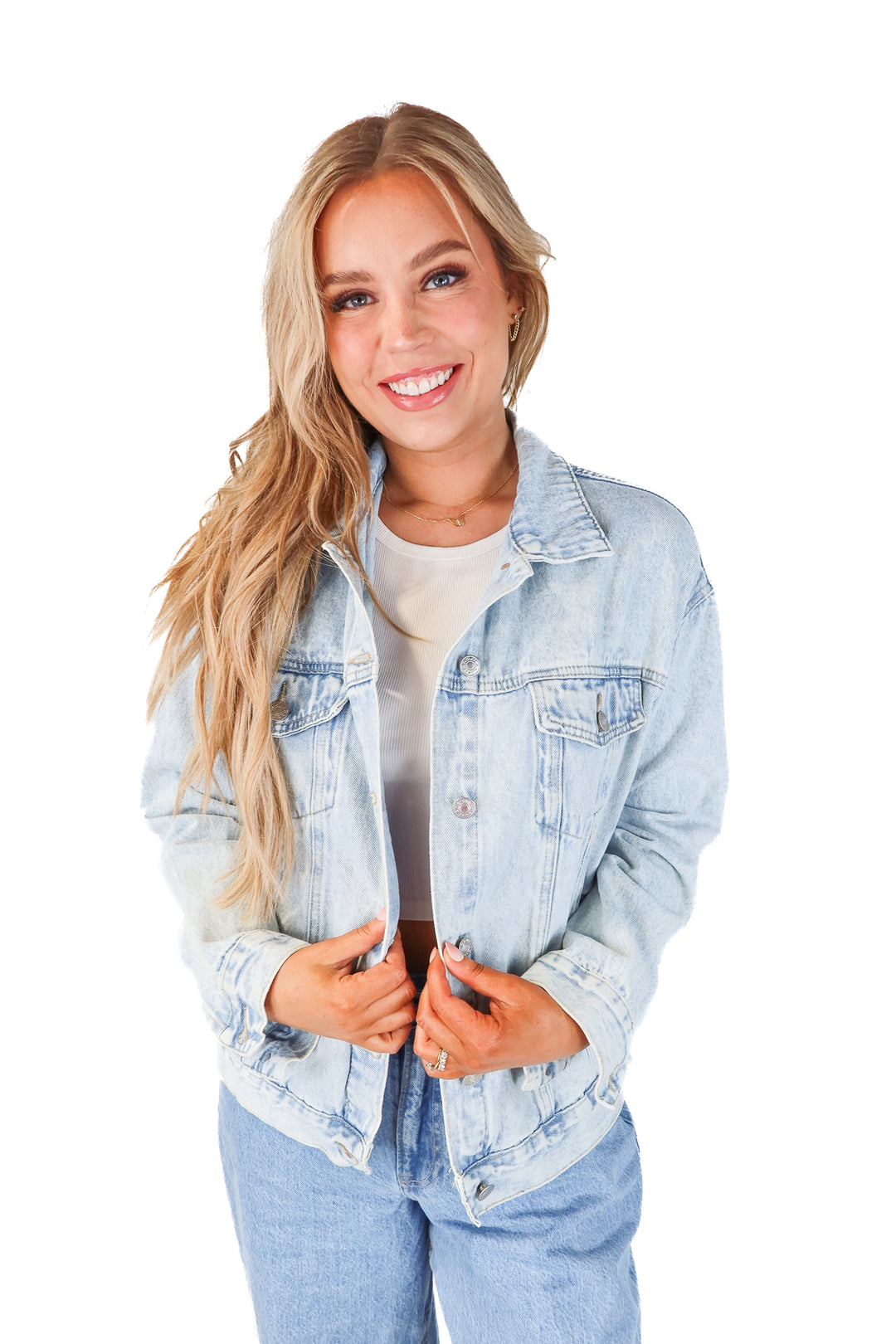 cupshe light wash denim jacket (m)