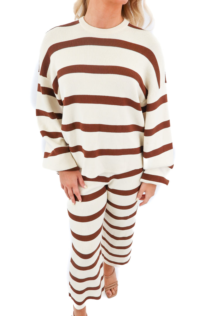 show me your mumu brown/cream striped knit set NWT (xs; retail $276)