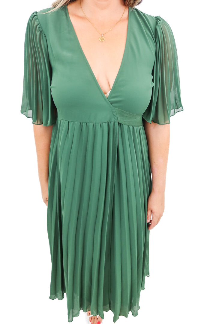 asos design green pleated wrap dress (8)