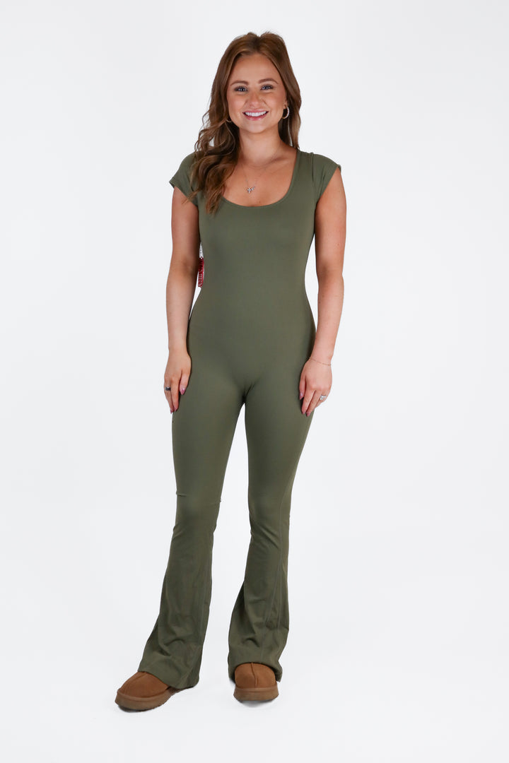 pumiey olive green fitted jumpsuit NWT (S)