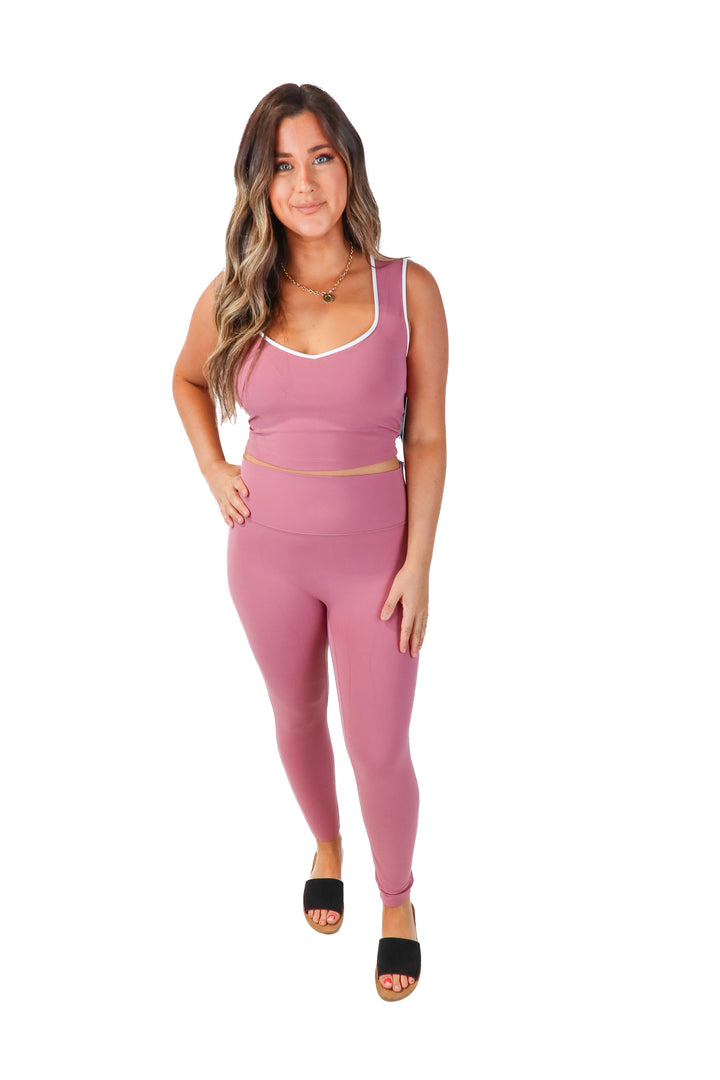 YPB pink/white activewear set NWT (L; retail $100)