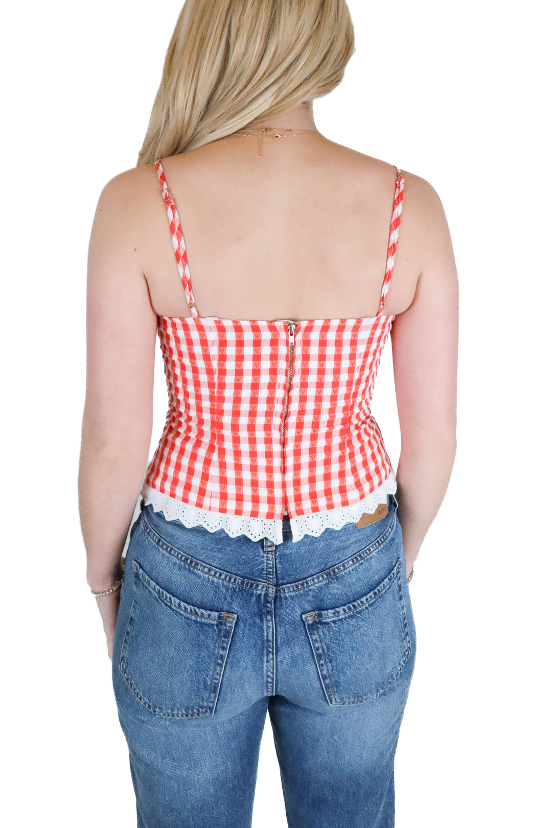 Majorelle Red Heart Gingham Corset Top (S; retail $158)