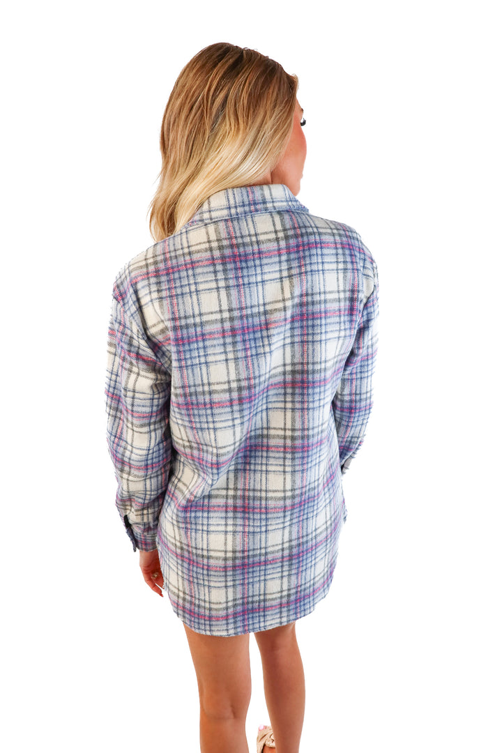 Goodnight Macaroon blue/pink/white plaid button up (S; retail $55)