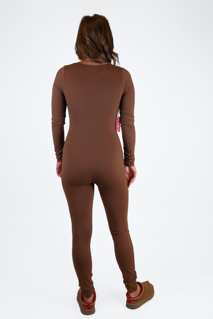 pumiey dark brown fitted long sleeve jumpsuit NWT (S)