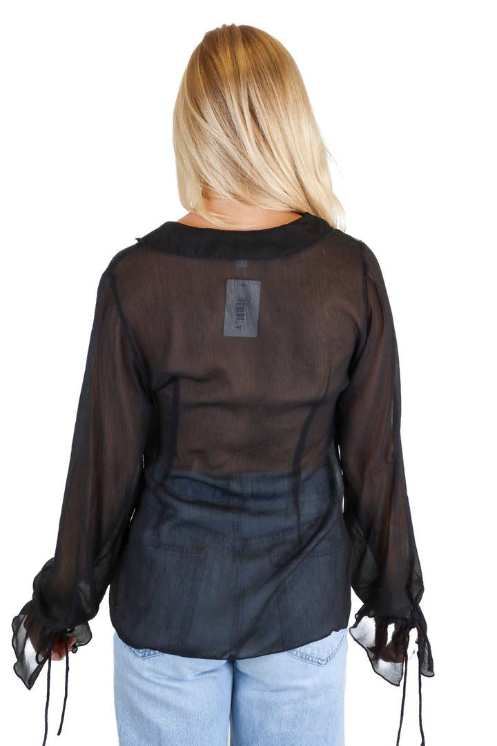 Urban Outfitters Black Tie-Up Sheer Blouse (S)