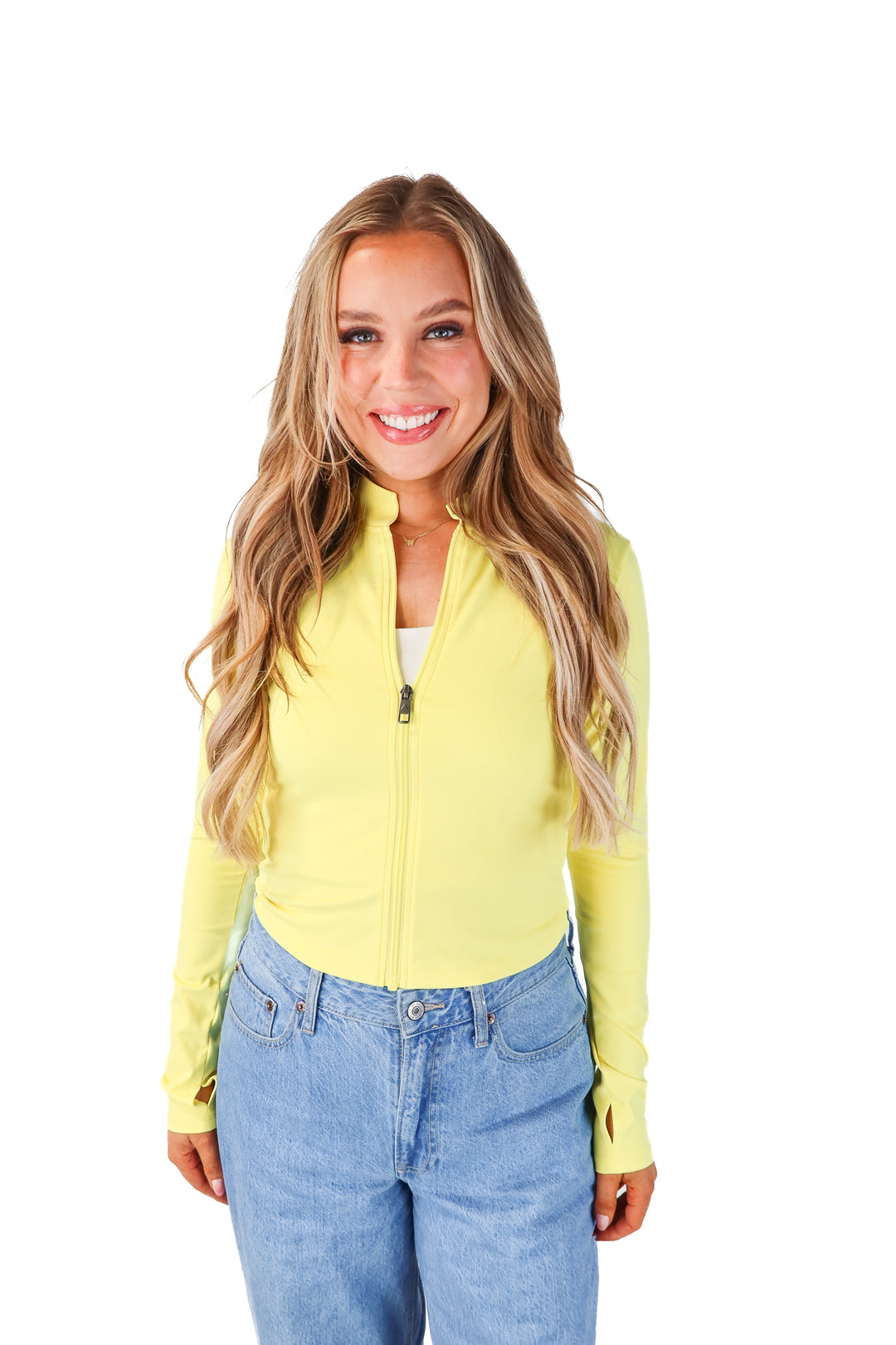 yellow active zip up jacket (L)