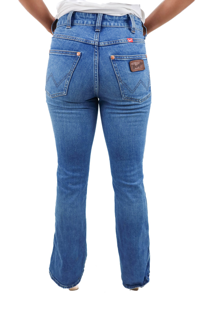 coors X wrangler dark wash flare jeans (25; retail $85)