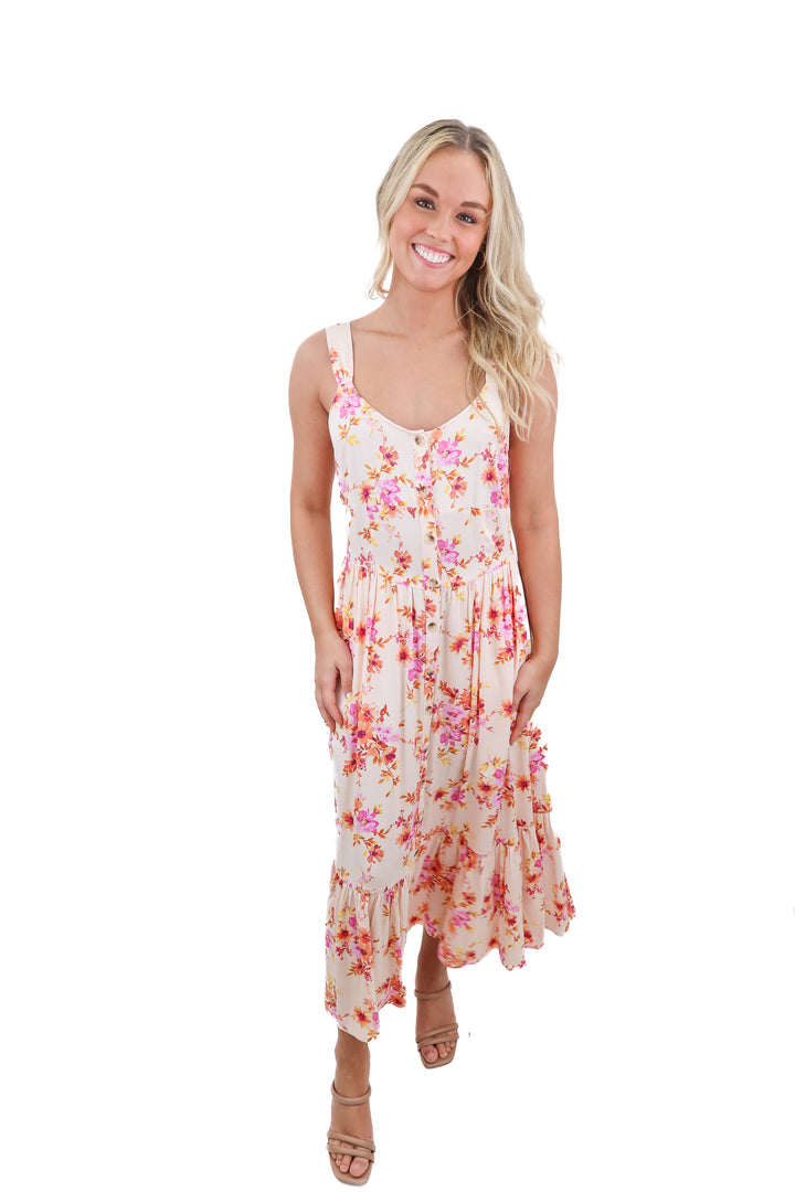 Kittenish pink floral maxi dress (S)