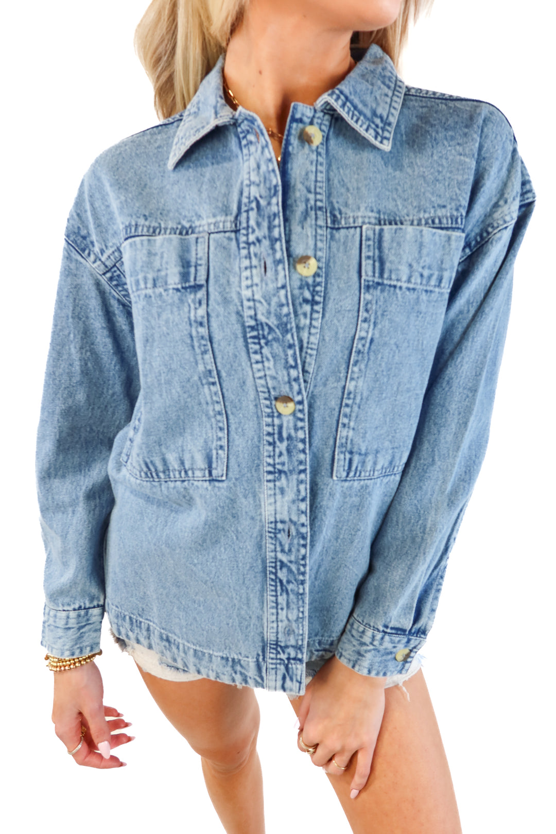 Laffaire Medium Wash Denim Shacket (XS)