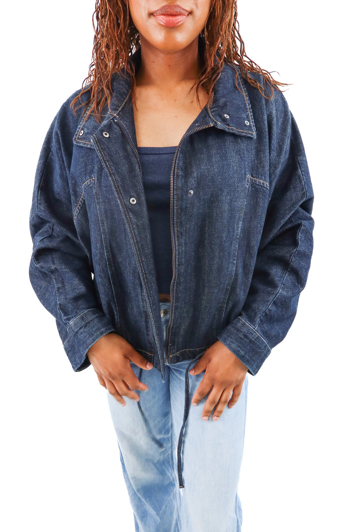 zara dark wash zipped denim jacket (m; retail $55)