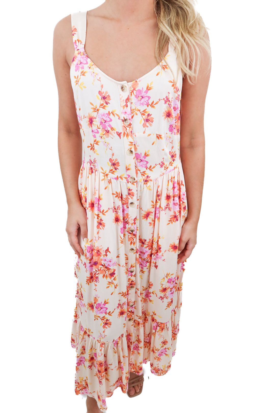 Kittenish pink floral maxi dress (S)