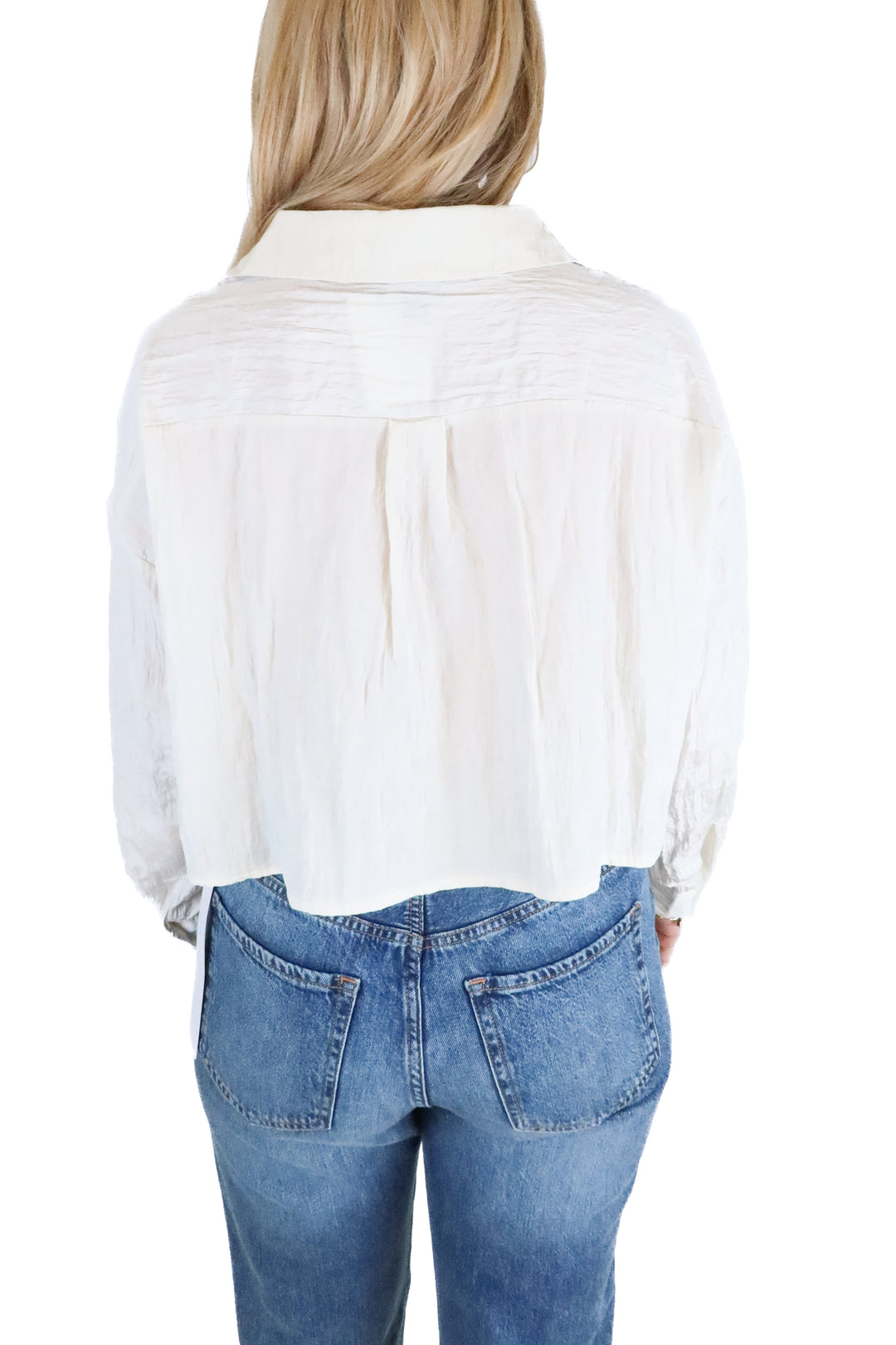 Lumiere White Crinkled Cropped Button Up (S)