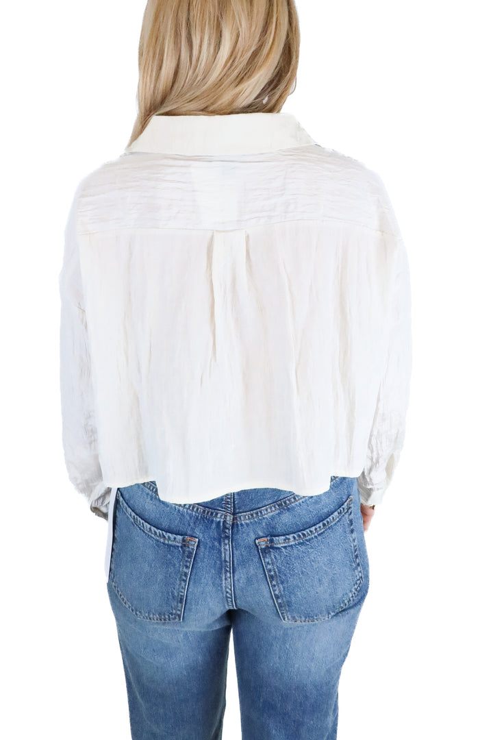 Lumiere White Crinkled Cropped Button Up (S)