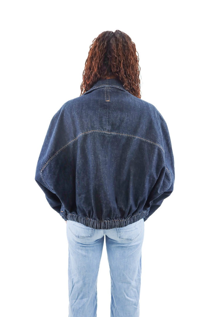 zara dark wash zipped denim jacket (m; retail $55)