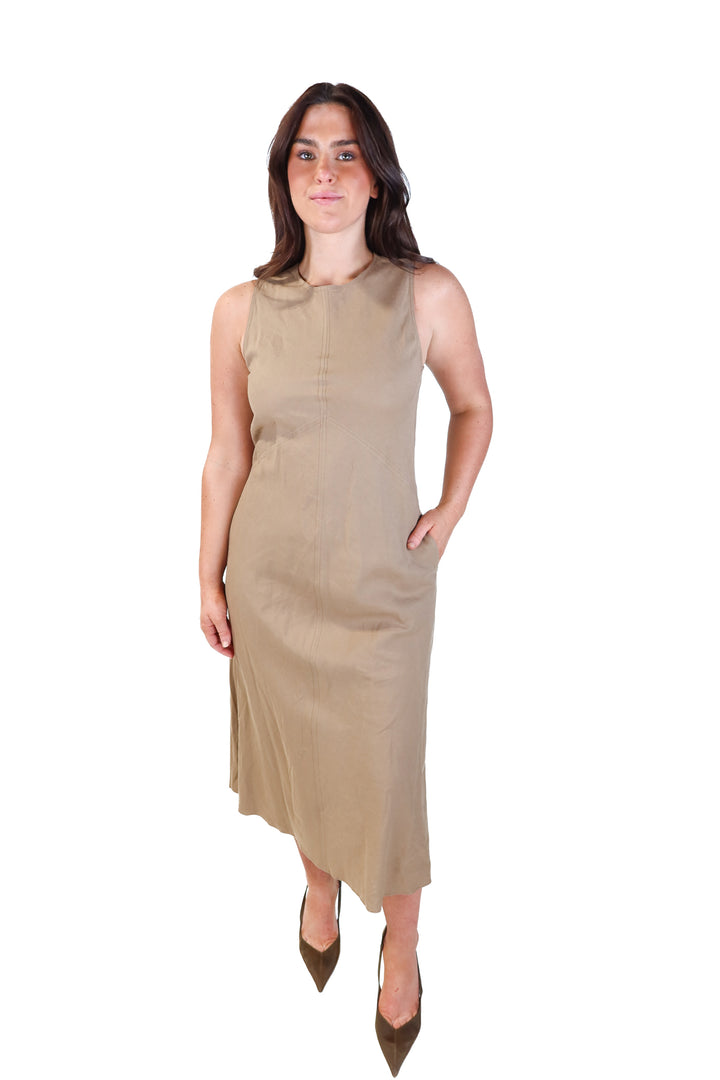 Zara brown linen sleeveless maxi dress (s)