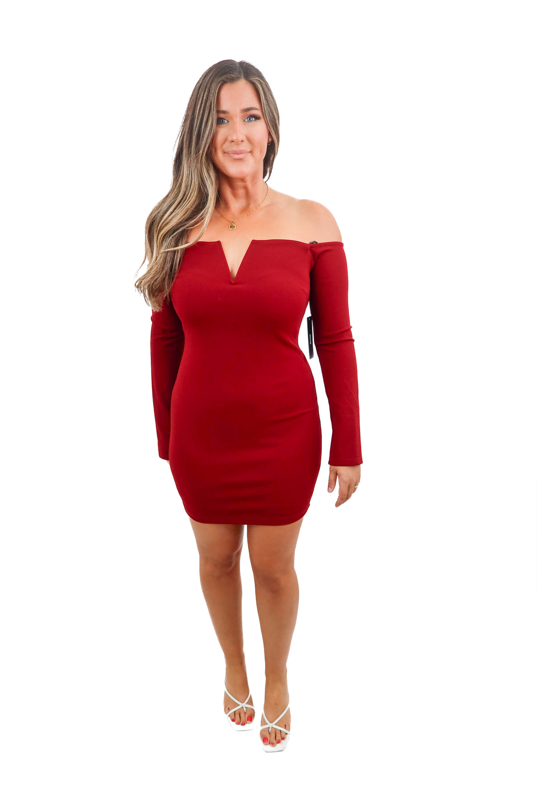 lulus maroon off the shoulder dress NWT (L; retail $69.90)