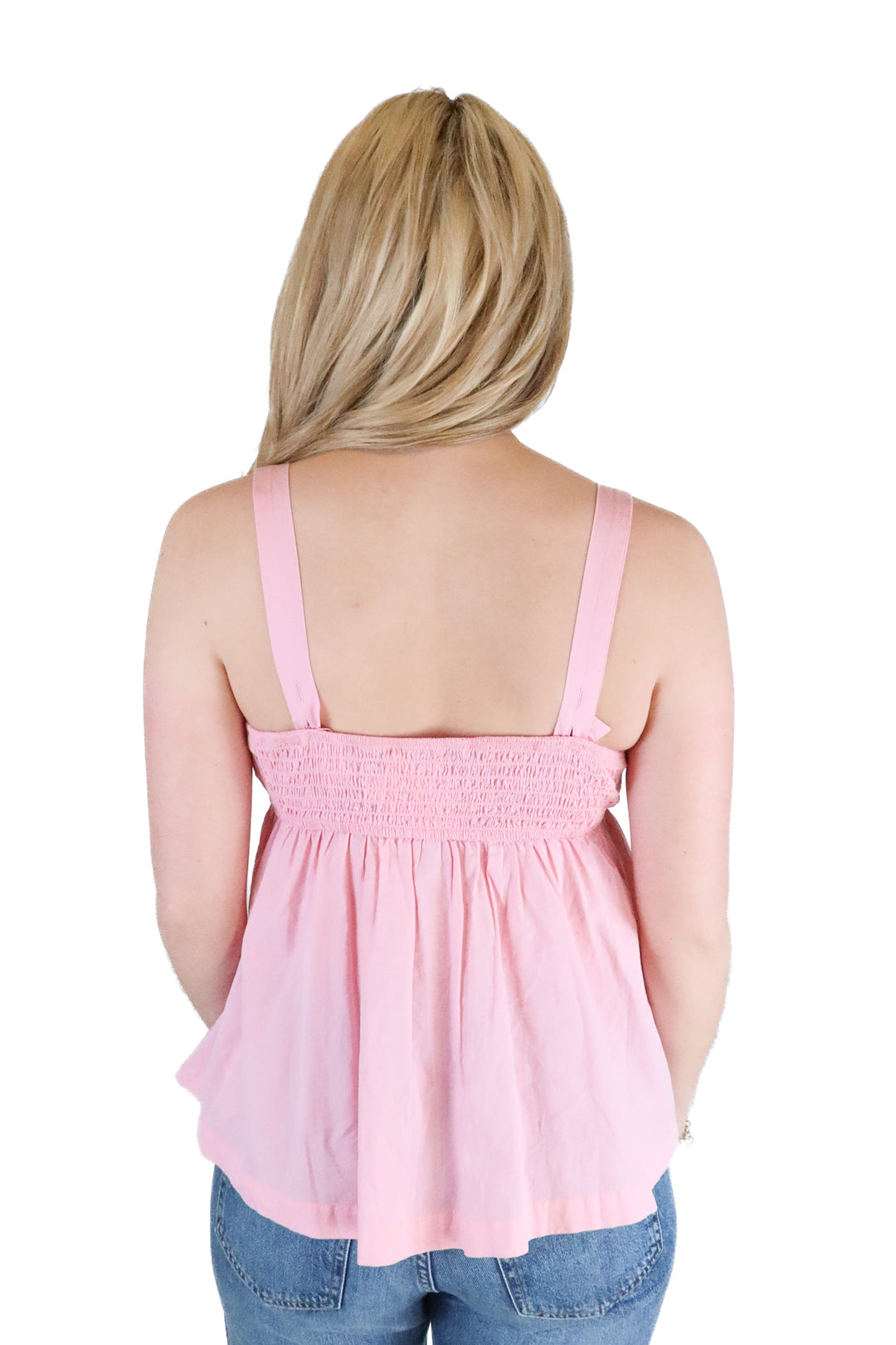 Free People Light Pink Smocked Tank Top (S)