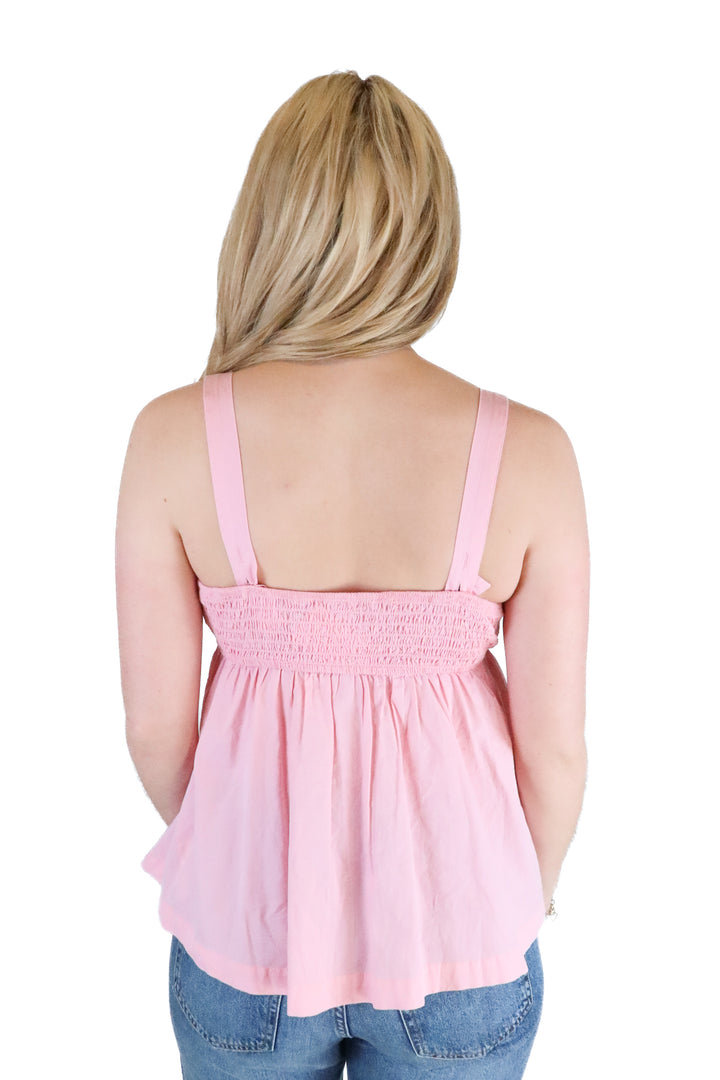 Free People Light Pink Smocked Tank Top (S)