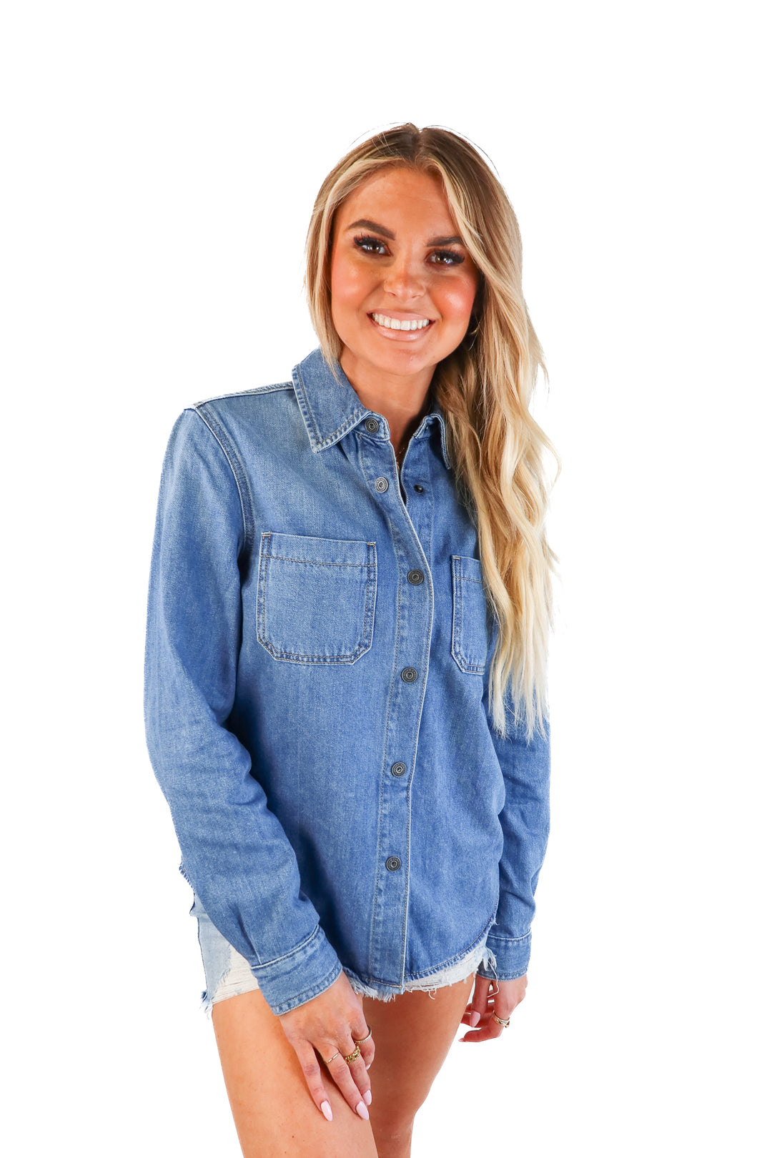 Hidden Medium Wash Denim Shacket NWT (XS)