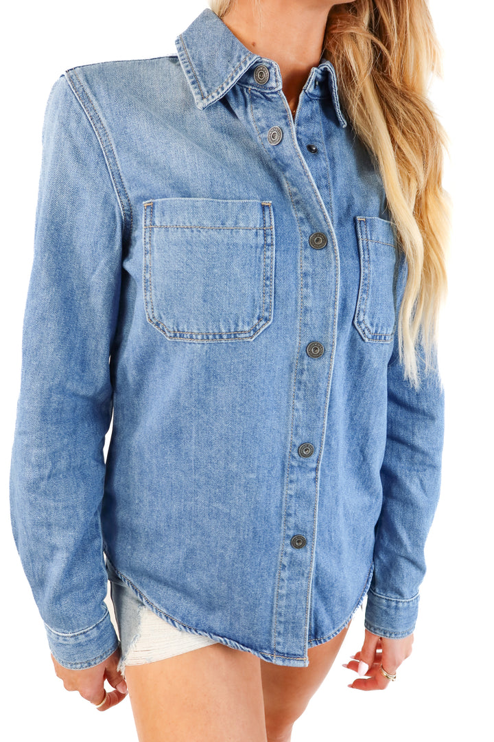 Hidden Medium Wash Denim Shacket NWT (XS)