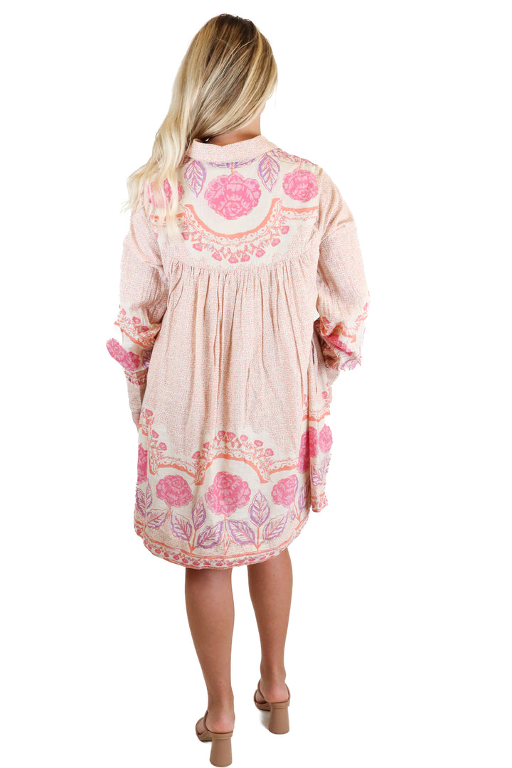 free people patterned button up shift dress (xs) NWT