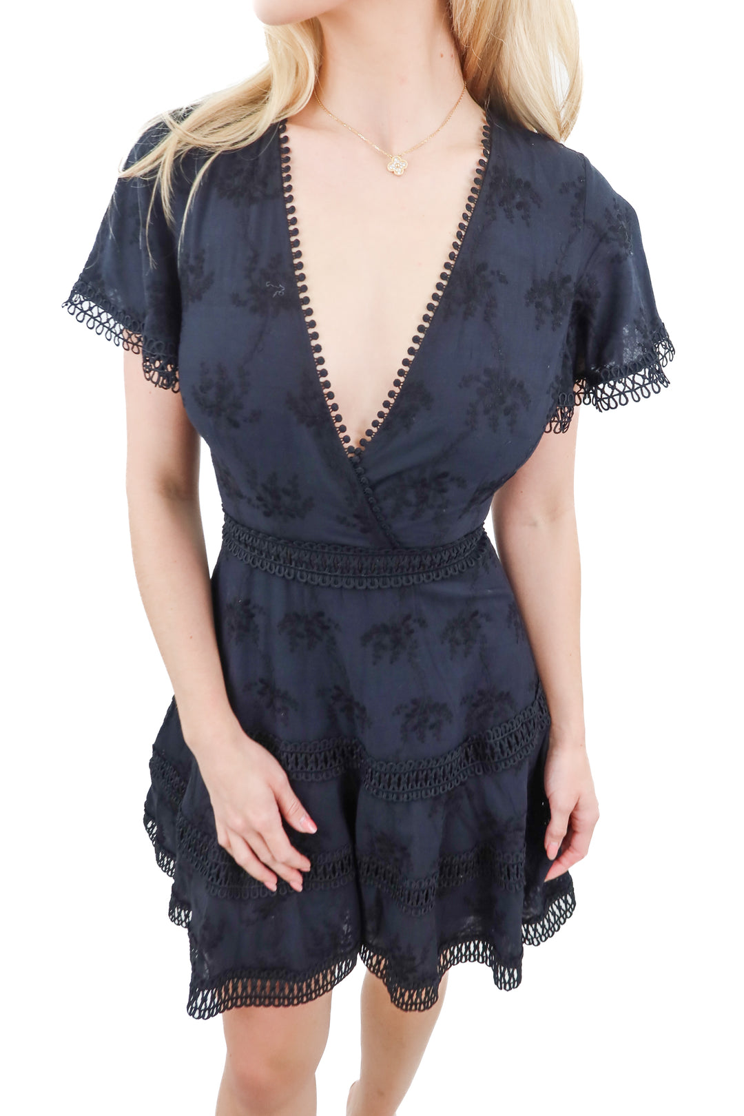 Showpo. black flutter sleeve aline mini dress (2; retail $70)