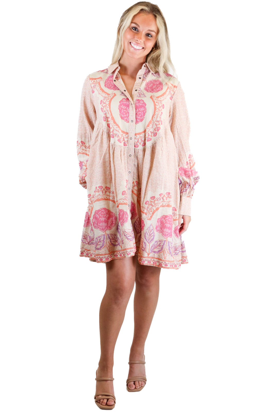 free people patterned button up shift dress (xs) NWT