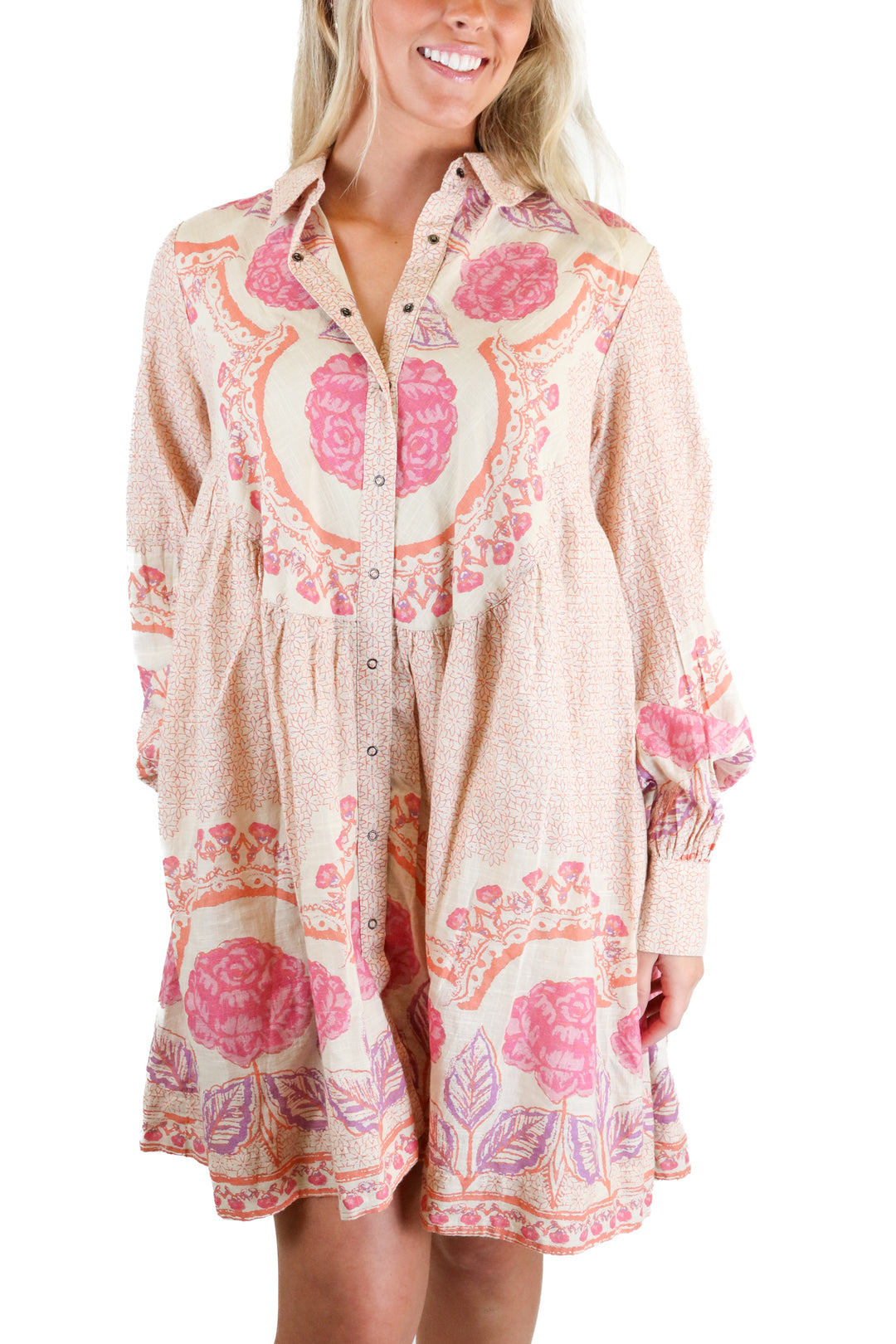 free people patterned button up shift dress (xs) NWT