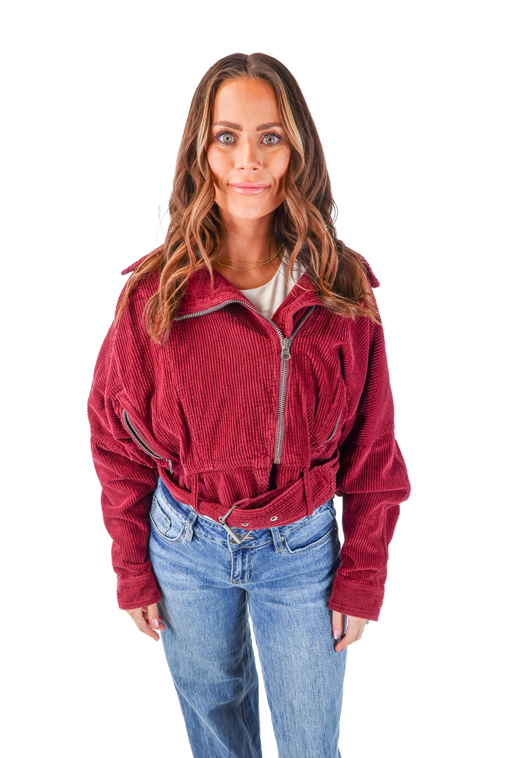 SLAY free people maroon corduroy jacket (s)