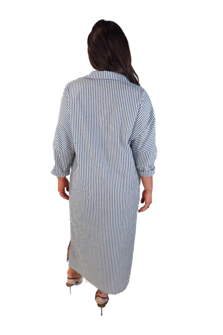 Chou Yatou dark grey/white striped button up maxi dress (s)
