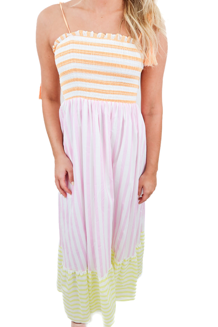 In February multicolor pastel stripe maxi dress (S)