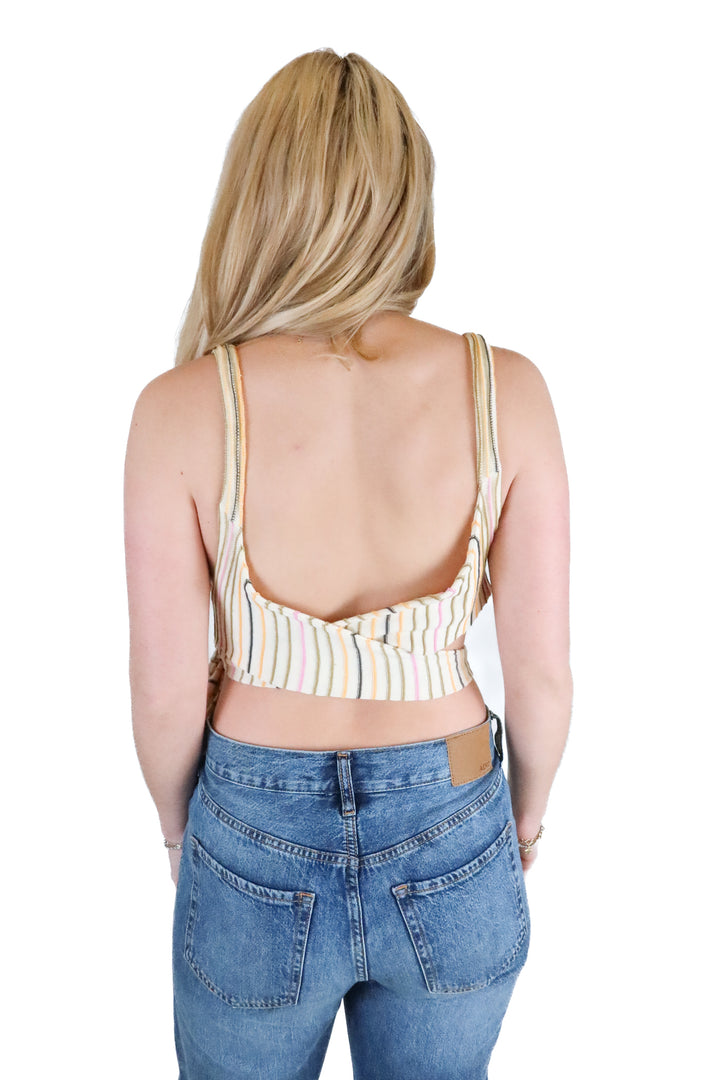 Zulu & Zephyr Striped Wrap-around Cropped Tank Top (4; retail $125)