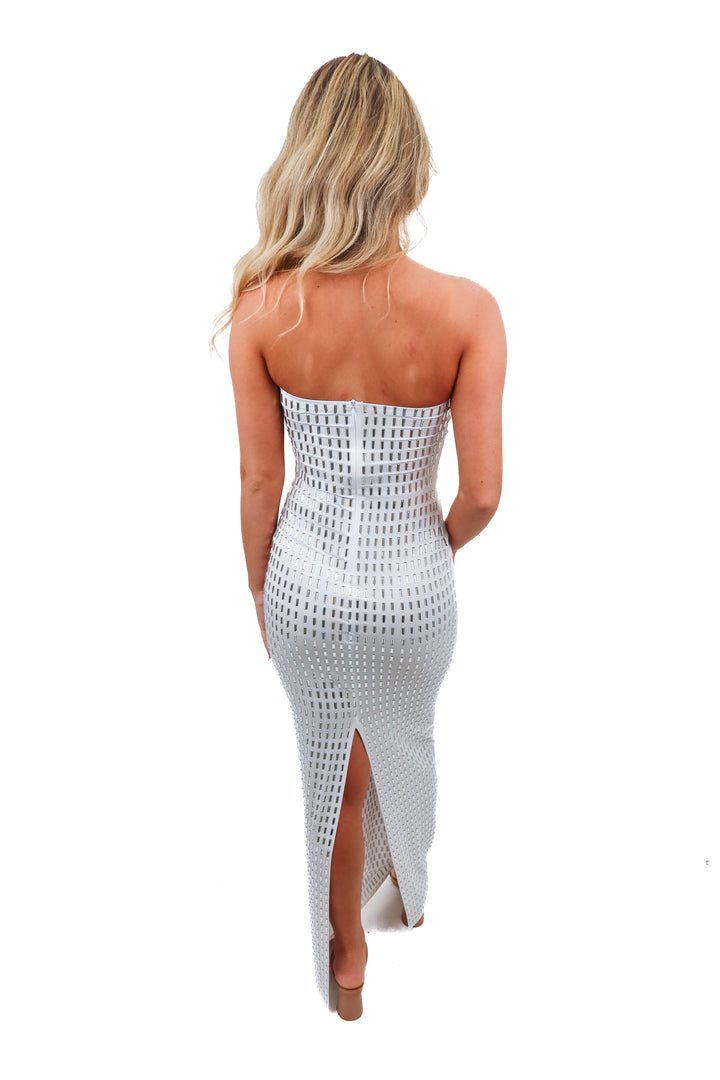 Red Berry white studded strapless dress (S) NWT