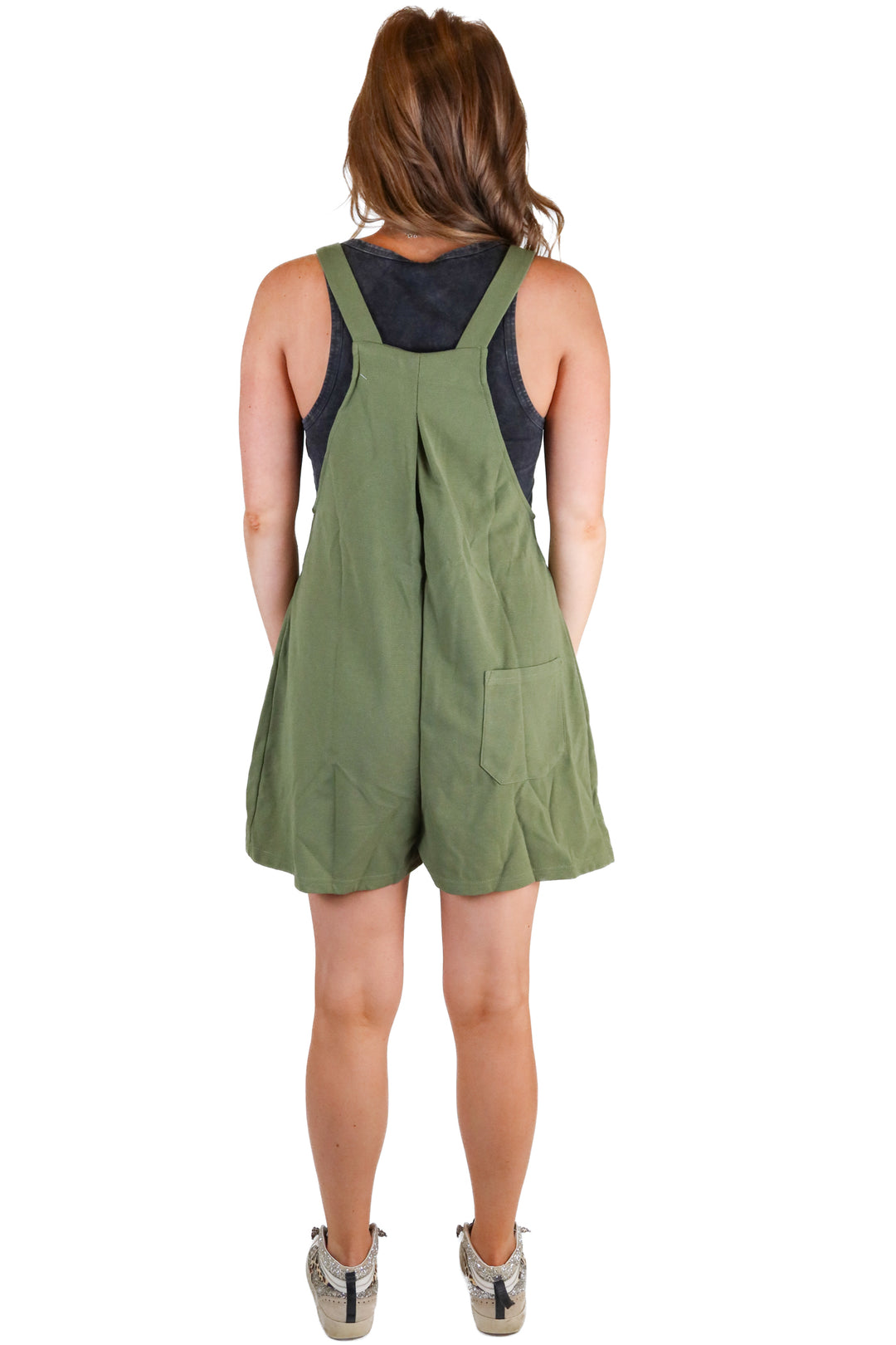 halara olive green waffle knit overall romper NWT (s; retail $44.95)