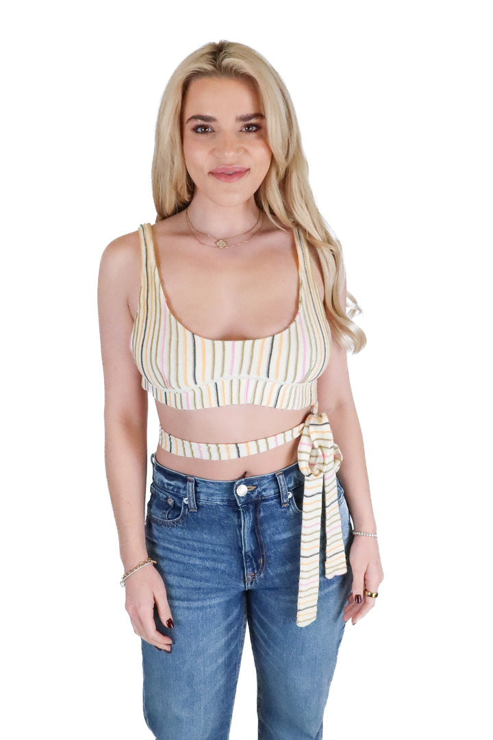 Zulu & Zephyr Striped Wrap-around Cropped Tank Top (4; retail $125)