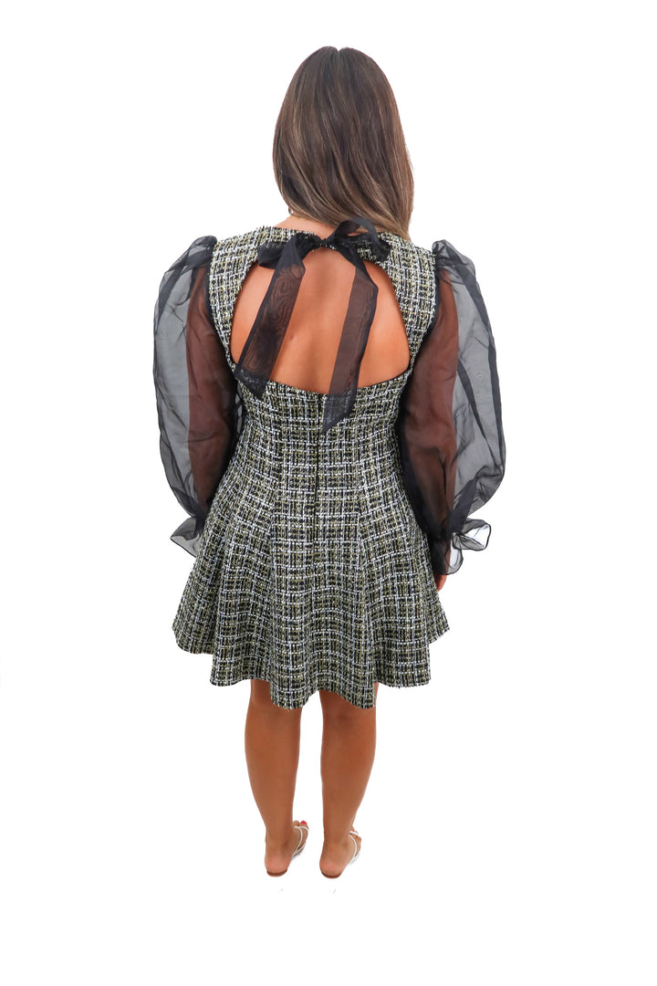 asos black/yellow tweed puff sleeve dress (10; retail $79.99)