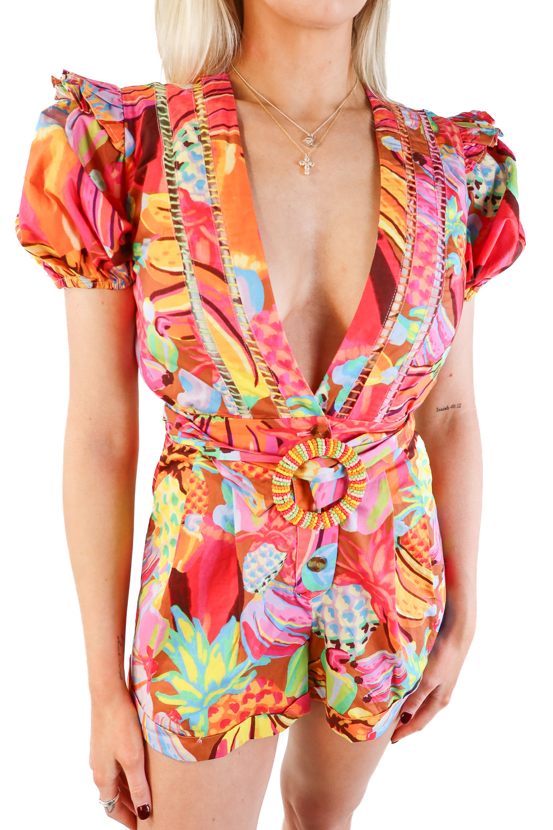 Farm rio deep-v romper (xs; retail $220)