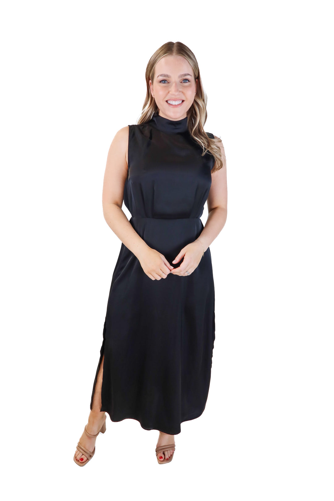 BTFBM black satin maxi dress (s)