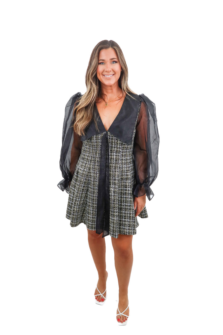 asos black/yellow tweed puff sleeve dress (10; retail $79.99)