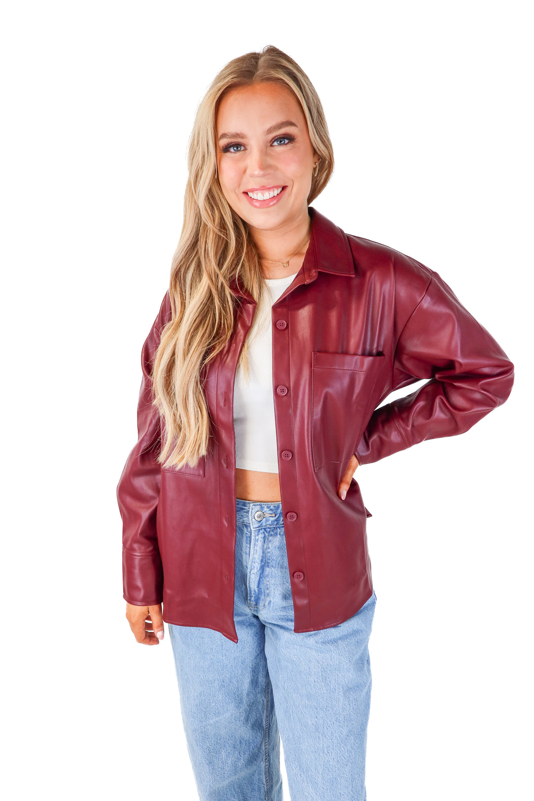 abercrombie & fitch wine vegan leather shacket NWT (m; retails $90)