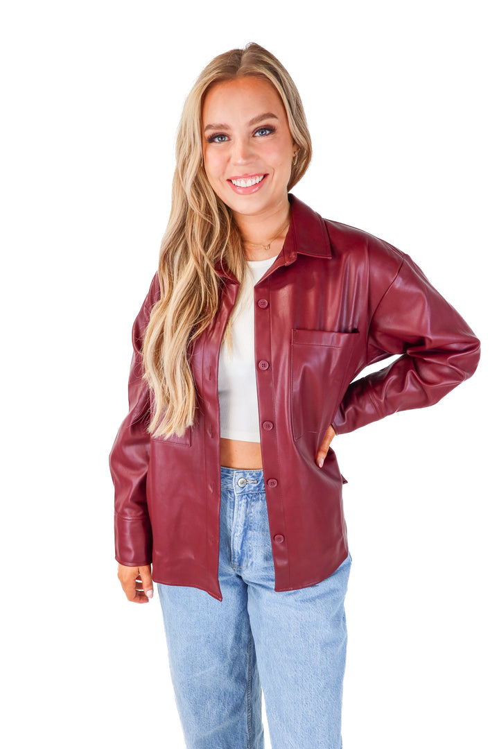 abercrombie & fitch wine vegan leather shacket NWT (m; retails $90)