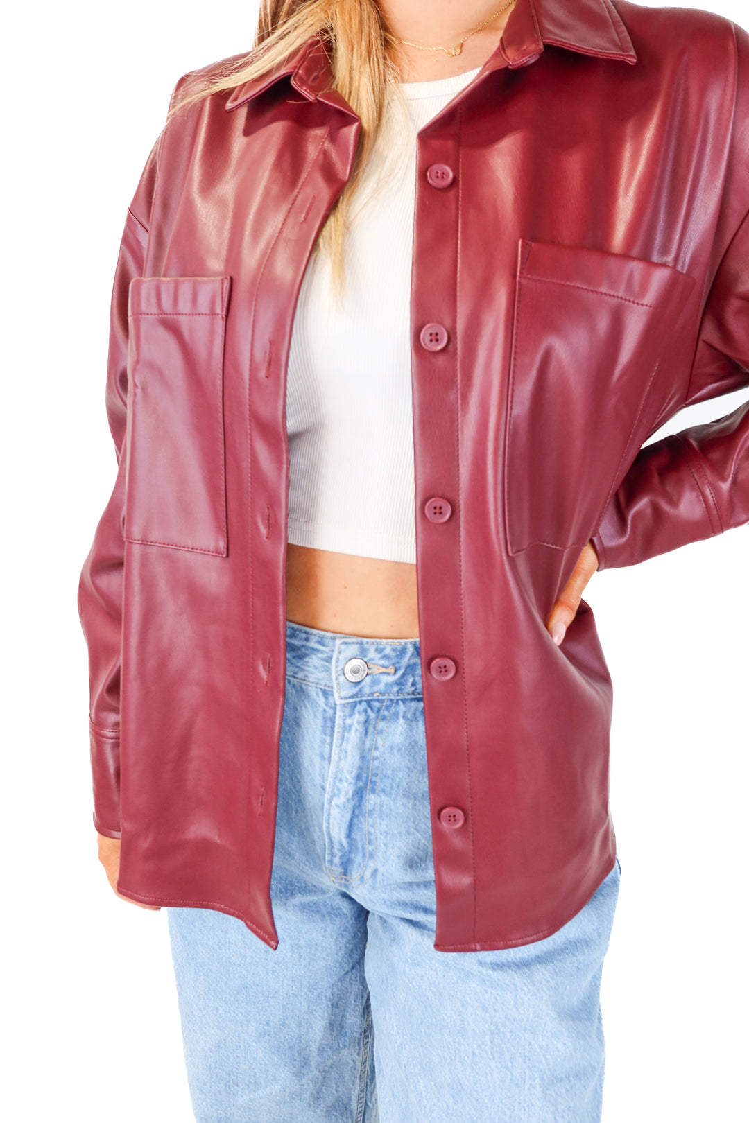 abercrombie & fitch wine vegan leather shacket NWT (m; retails $90)