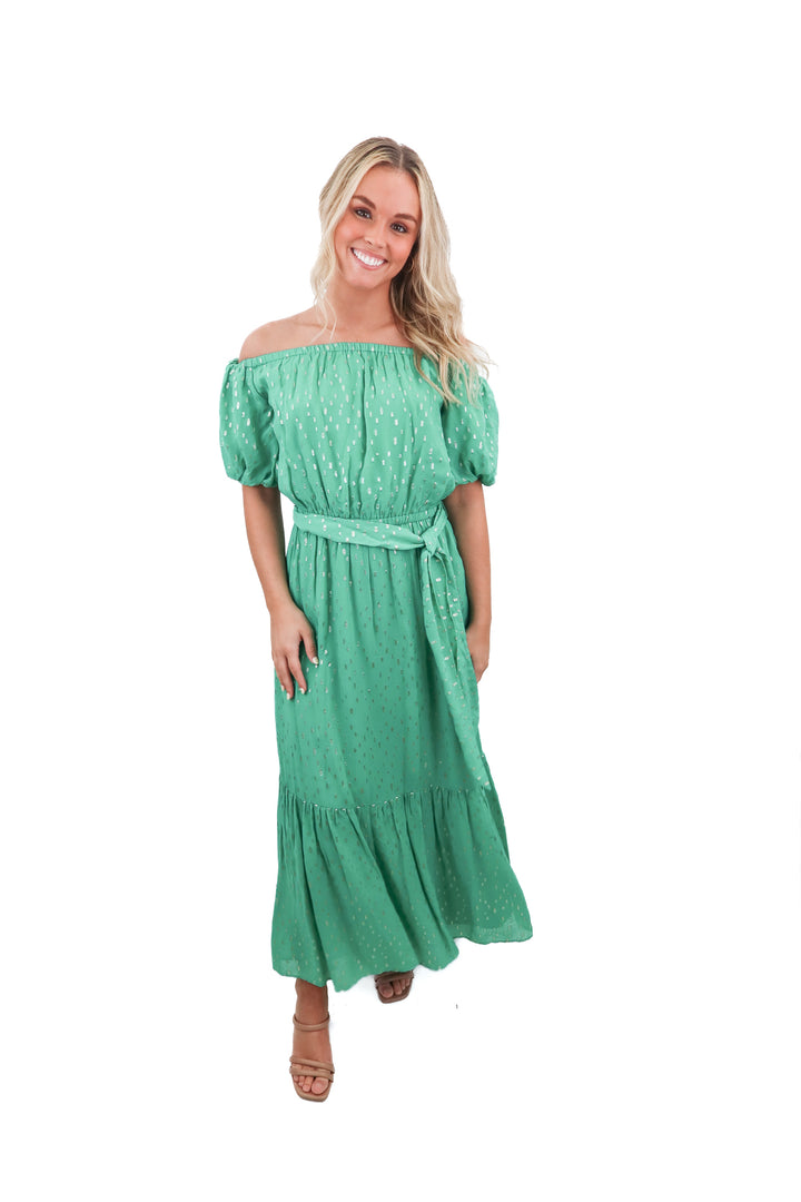 Lilly Pulitzer green off shoulder maxi dress (S)